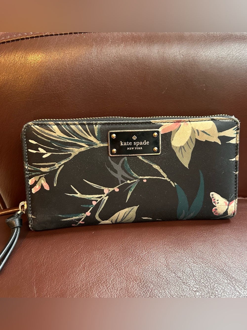 Kate Spade Black Floral Zip-Around Wallet